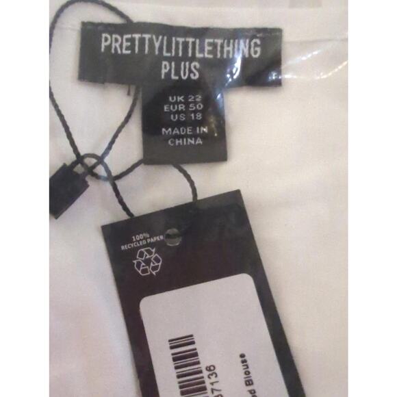 PrettyLittleThing Plus White Tie Front Ruched Blouse US Size 18 NWT - Picture 7 of 7